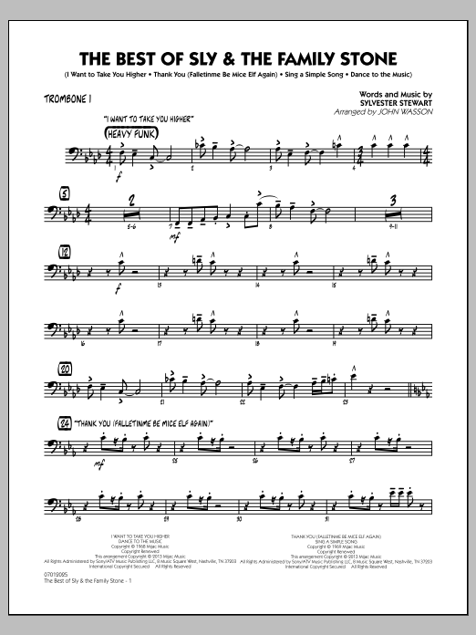 Learn to play John Wasson The Best of Sly & The Family Stone - Trombone 1 sheet music for Jazz Ensemble in minutes. John Wasson The Best of Sly & The Family Stone - Trombone 1 sheet music notes and chords