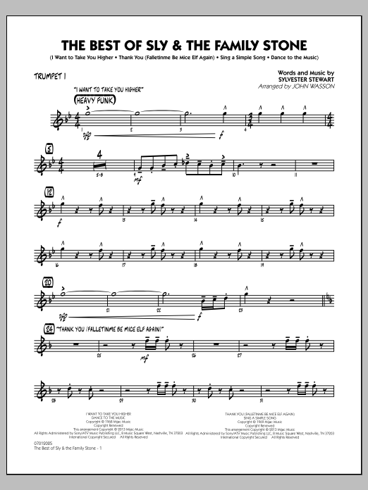 Learn to play John Wasson The Best of Sly & The Family Stone - Trumpet 1 sheet music for Jazz Ensemble in minutes. John Wasson The Best of Sly & The Family Stone - Trumpet 1 sheet music notes and chords