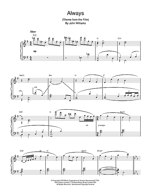 Learn to play John Williams Always sheet music for Piano in minutes. John Williams Always sheet music notes and chords