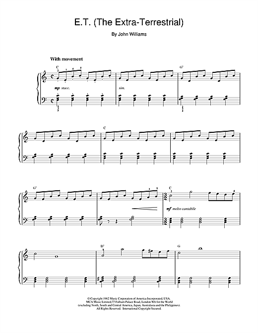 Learn to play John Williams E.T. The Extra-Terrestrial sheet music for Piano in minutes. John Williams E.T. The Extra-Terrestrial sheet music notes and chords