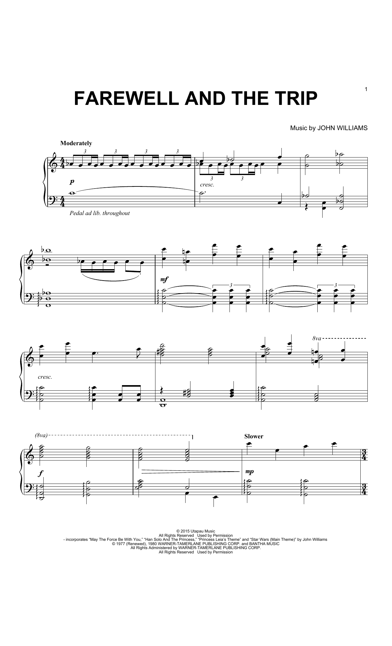 Learn to play John Williams Farewell And The Trip sheet music for Piano in minutes. John Williams Farewell And The Trip sheet music notes and chords