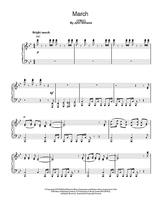 Learn to play John Williams March (from 1941) sheet music for Piano in minutes. John Williams March (from 1941) sheet music notes and chords