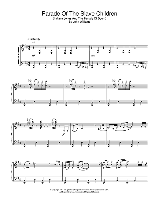 Learn to play John Williams Parade Of The Slave Children (from Indiana Jones And The Temple Of Doom) sheet music for Piano in minutes. John Williams Parade Of The Slave Children (from Indiana Jones And The Temple Of Doom) sheet music notes and chords