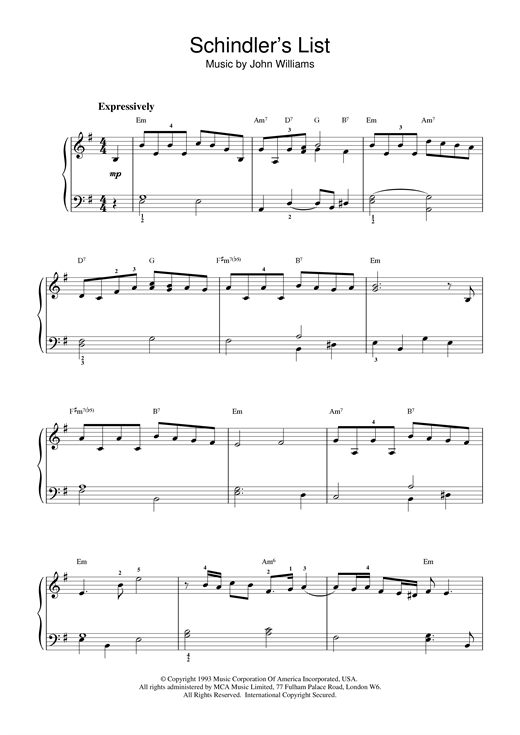 Learn to play John Williams Schindler's List sheet music for Beginner Piano in minutes. John Williams Schindler's List sheet music notes and chords