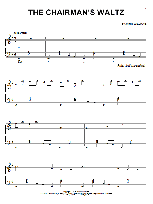 Learn to play John Williams The Chairman's Waltz (from Memoirs Of A Geisha) sheet music for Piano in minutes. John Williams The Chairman's Waltz (from Memoirs Of A Geisha) sheet music preview music notes and score for Piano including 5 page(s)