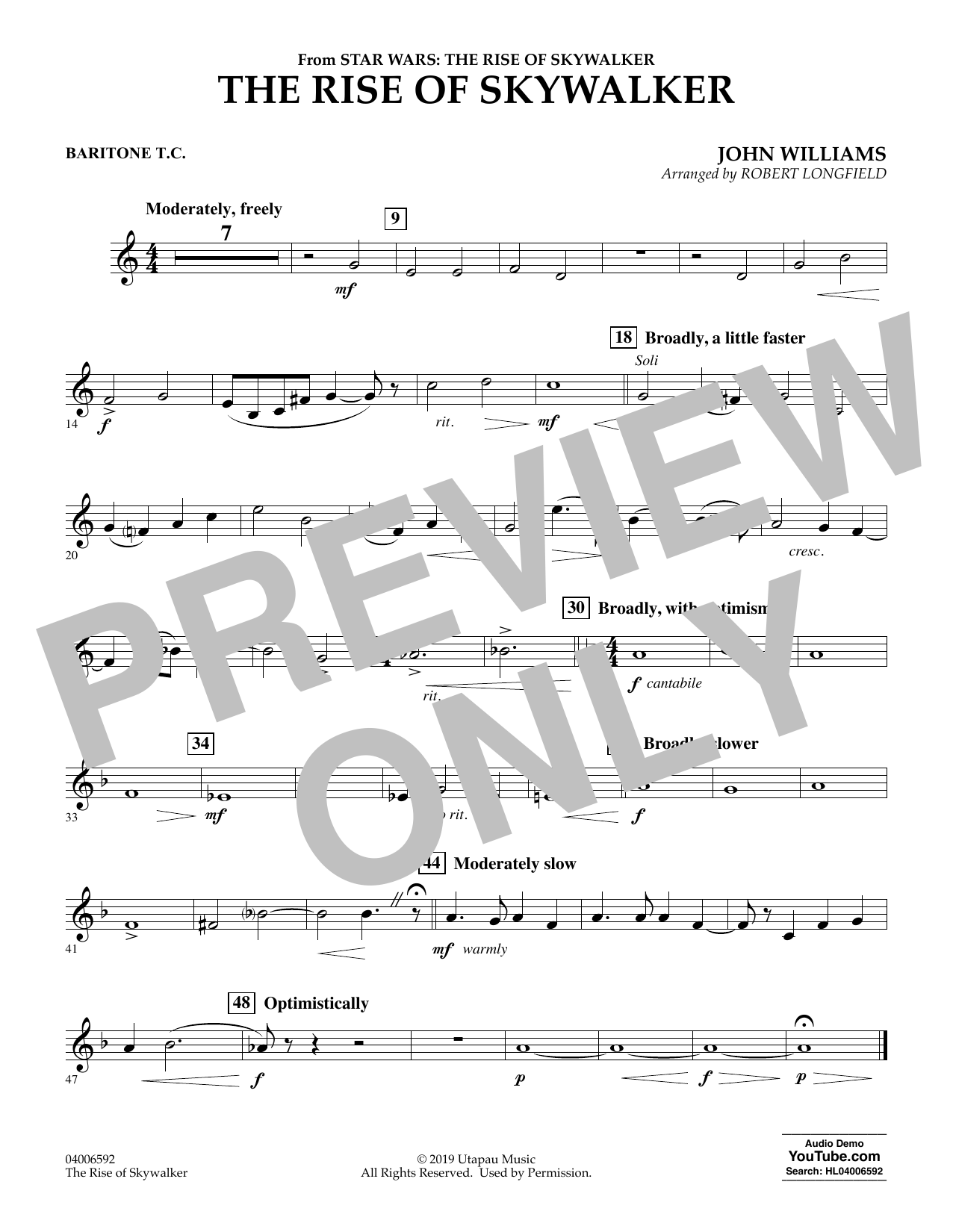 John Williams The Rise of Skywalker (from Star Wars: The Rise of Skywalker) - Baritone T.C. sheet music preview music notes and score for Concert Band including 1 page(s)