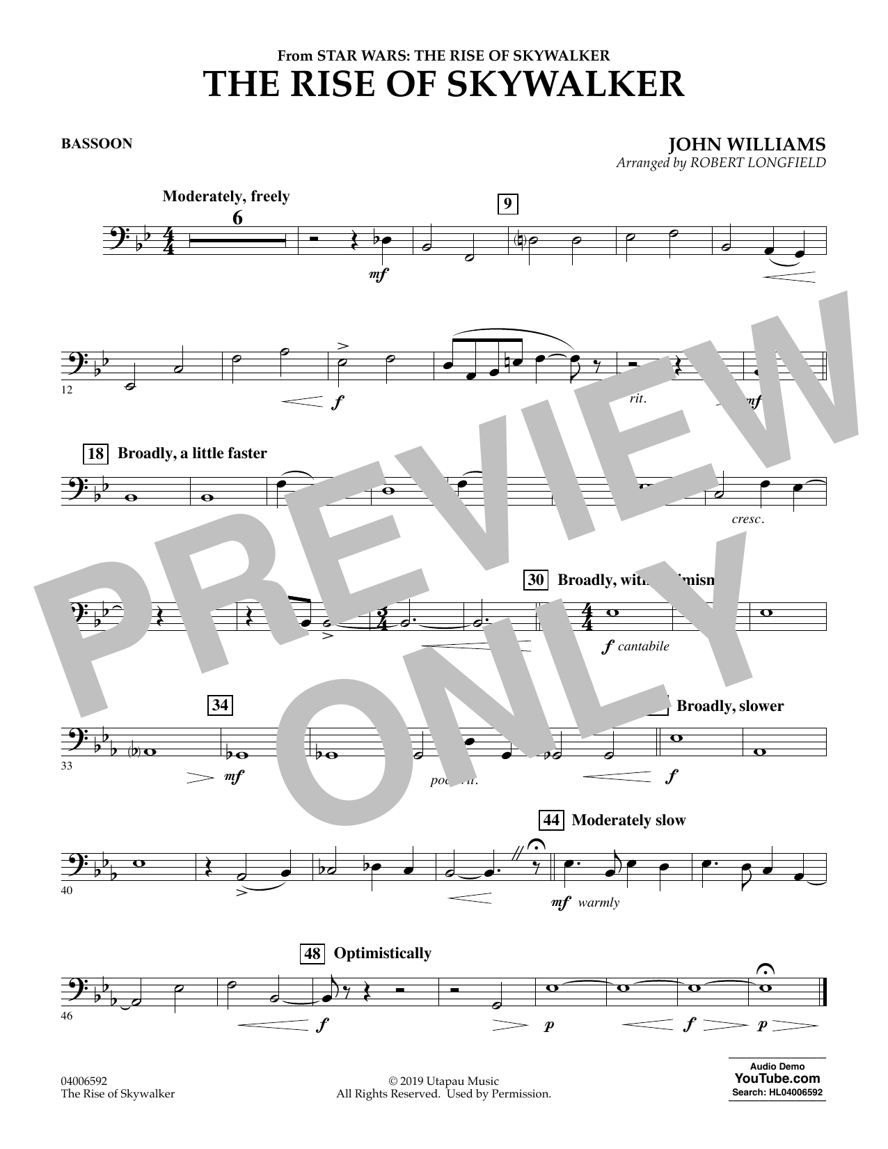 Learn to play John Williams The Rise of Skywalker (from Star Wars: The Rise of Skywalker) - Bassoon sheet music for Concert Band in minutes. John Williams The Rise of Skywalker (from Star Wars: The Rise of Skywalker) - Bassoon sheet music preview music notes and score for Concert Band including 1 page(s)