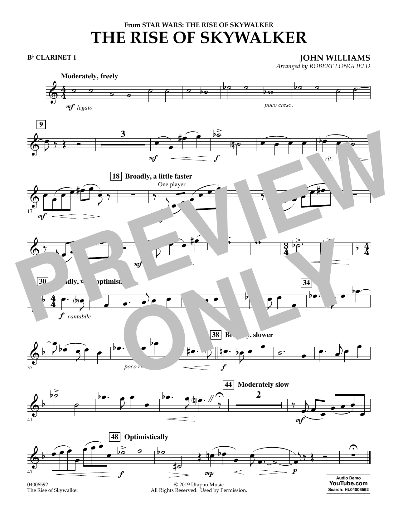 Learn to play John Williams The Rise of Skywalker (from Star Wars: The Rise of Skywalker) - Bb Clarinet 1 sheet music for Concert Band in minutes. John Williams The Rise of Skywalker (from Star Wars: The Rise of Skywalker) - Bb Clarinet 1 sheet music preview music notes and score for Concert Band including 1 page(s)