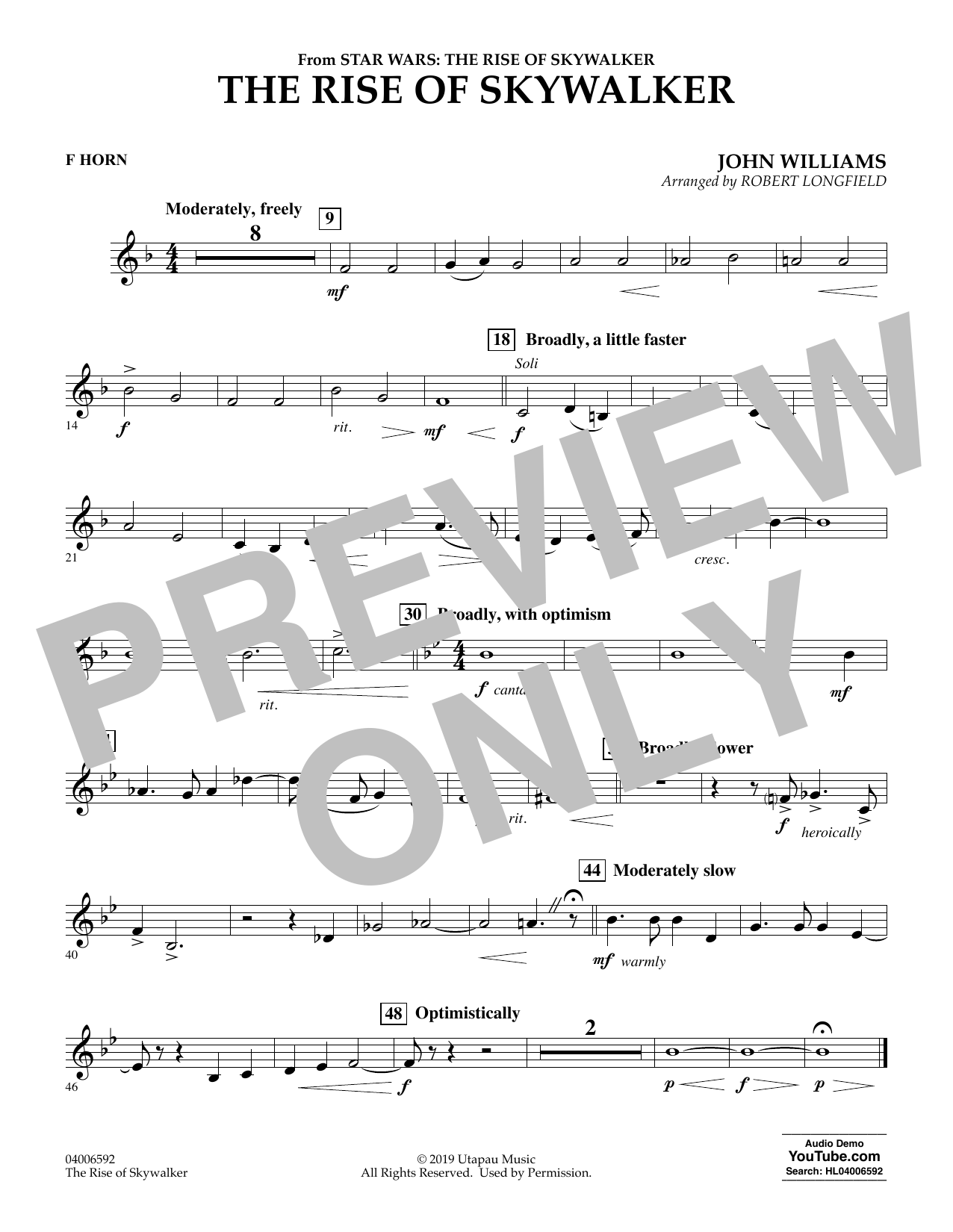 Learn to play John Williams The Rise of Skywalker (from Star Wars: The Rise of Skywalker) - F Horn sheet music for Concert Band in minutes. John Williams The Rise of Skywalker (from Star Wars: The Rise of Skywalker) - F Horn sheet music preview music notes and score for Concert Band including 1 page(s)