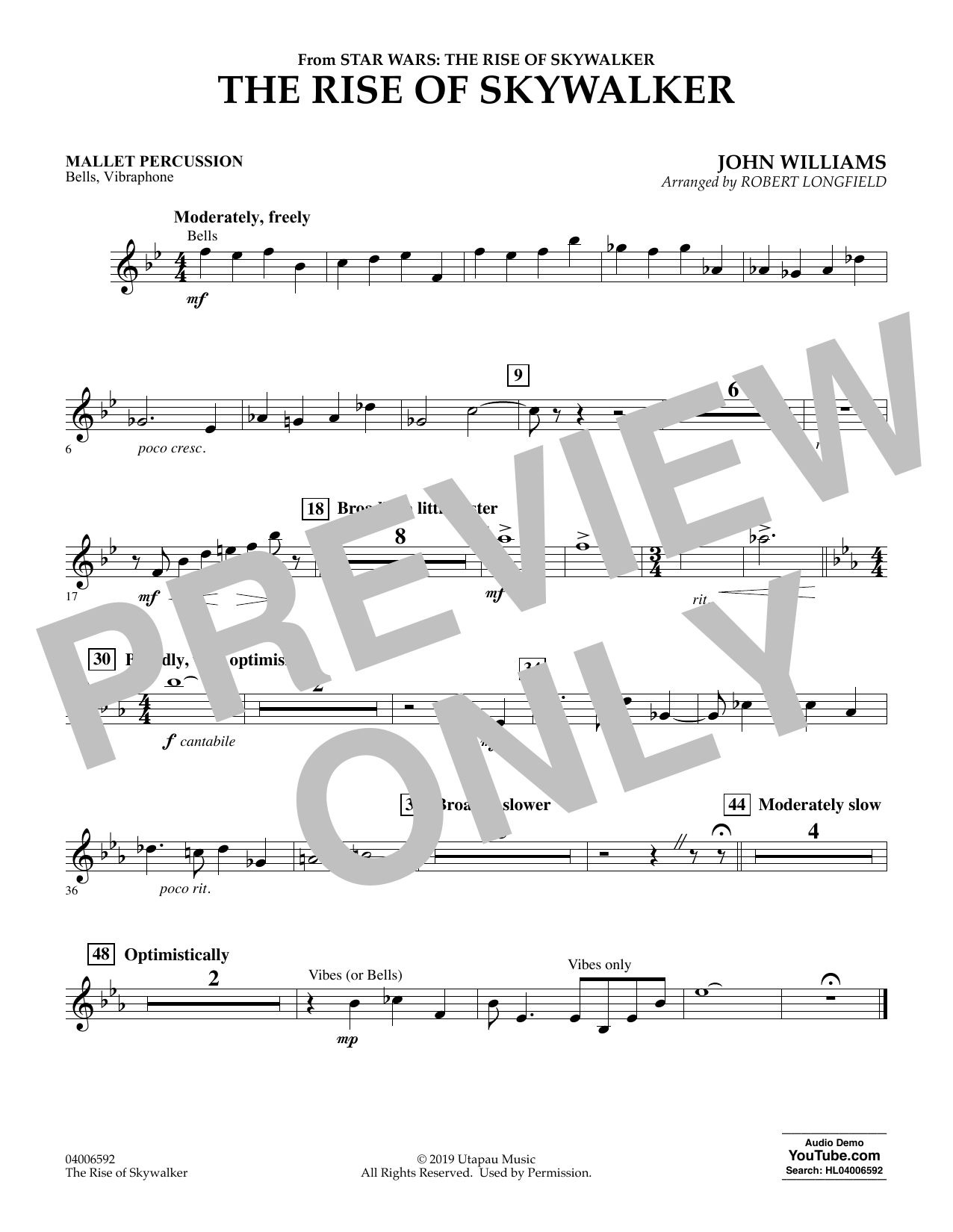 Learn to play John Williams The Rise of Skywalker (from Star Wars: The Rise of Skywalker) - Mallet Percussion sheet music for Concert Band in minutes. John Williams The Rise of Skywalker (from Star Wars: The Rise of Skywalker) - Mallet Percussion sheet music preview music notes and score for Concert Band including 1 page(s)