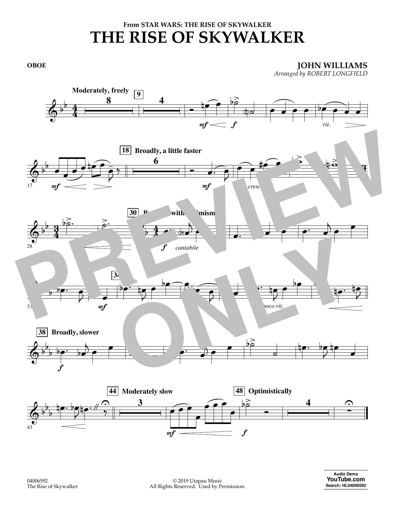 John Williams The Rise of Skywalker (from Star Wars: The Rise of Skywalker) - Oboe sheet music preview music notes and score for Concert Band including 1 page(s)