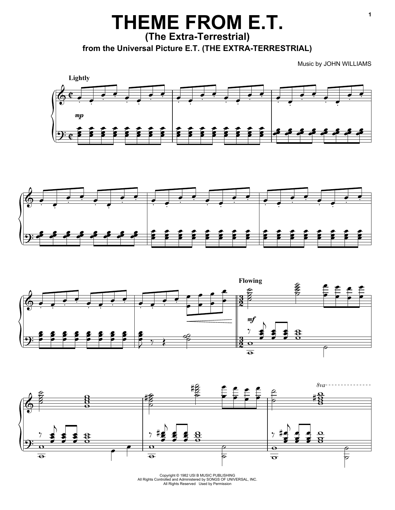 John Williams Theme From E.T. (The Extra-Terrestrial) sheet music preview music notes and score for Easy Piano including 2 page(s)