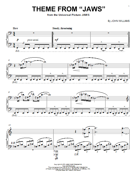 Learn to play John Williams Jaws (Theme from the Film) sheet music for Piano in minutes. John Williams Jaws (Theme from the Film) sheet music notes and chords