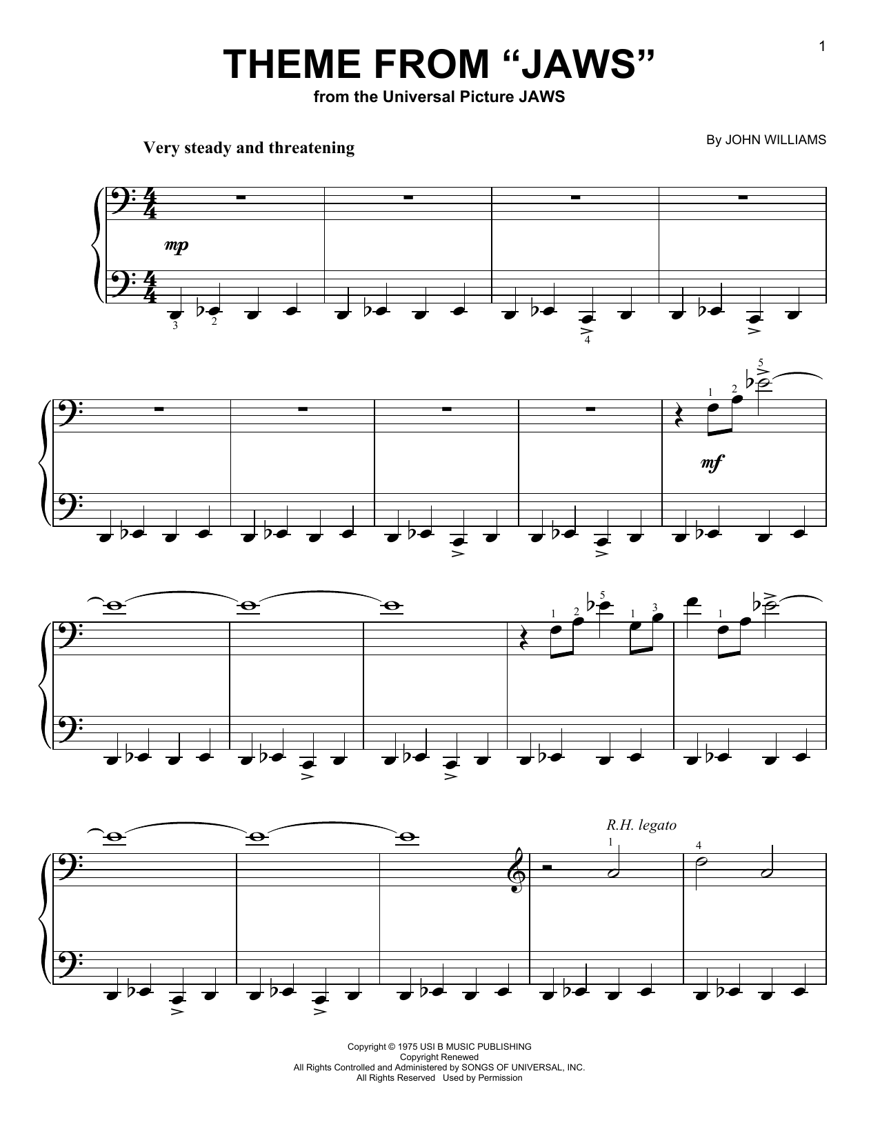 Learn to play John Williams Jaws (Theme from the Film) sheet music for Piano in minutes. John Williams Jaws (Theme from the Film) sheet music notes and chords