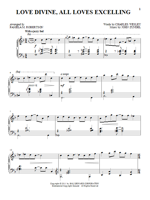 Learn to play John Zundel Love Divine, All Loves Excelling sheet music for Piano in minutes. John Zundel Love Divine, All Loves Excelling sheet music preview music notes and score for Piano including 4 page(s)