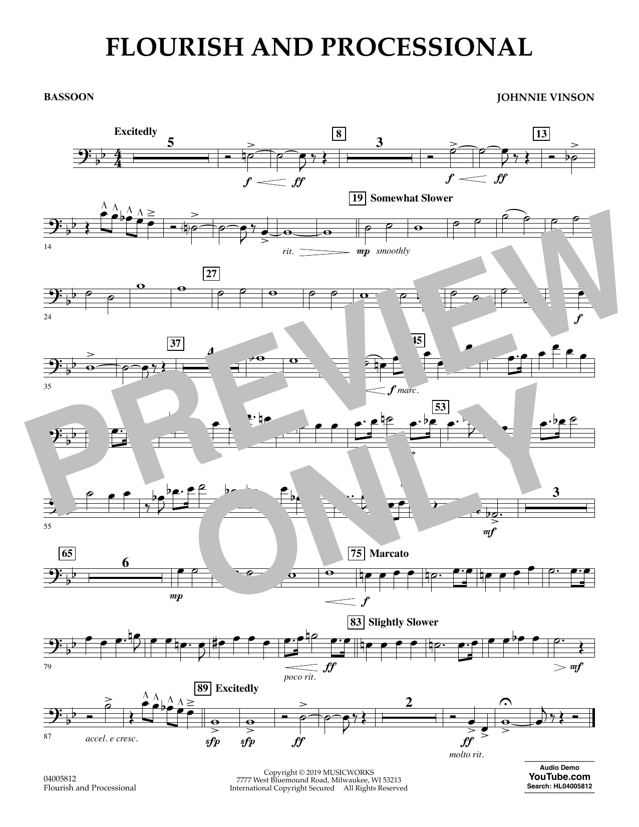 Learn to play Johnnie Vinson Flourish and Processional - Bassoon sheet music for Concert Band in minutes. Johnnie Vinson Flourish and Processional - Bassoon sheet music preview music notes and score for Concert Band including 1 page(s)