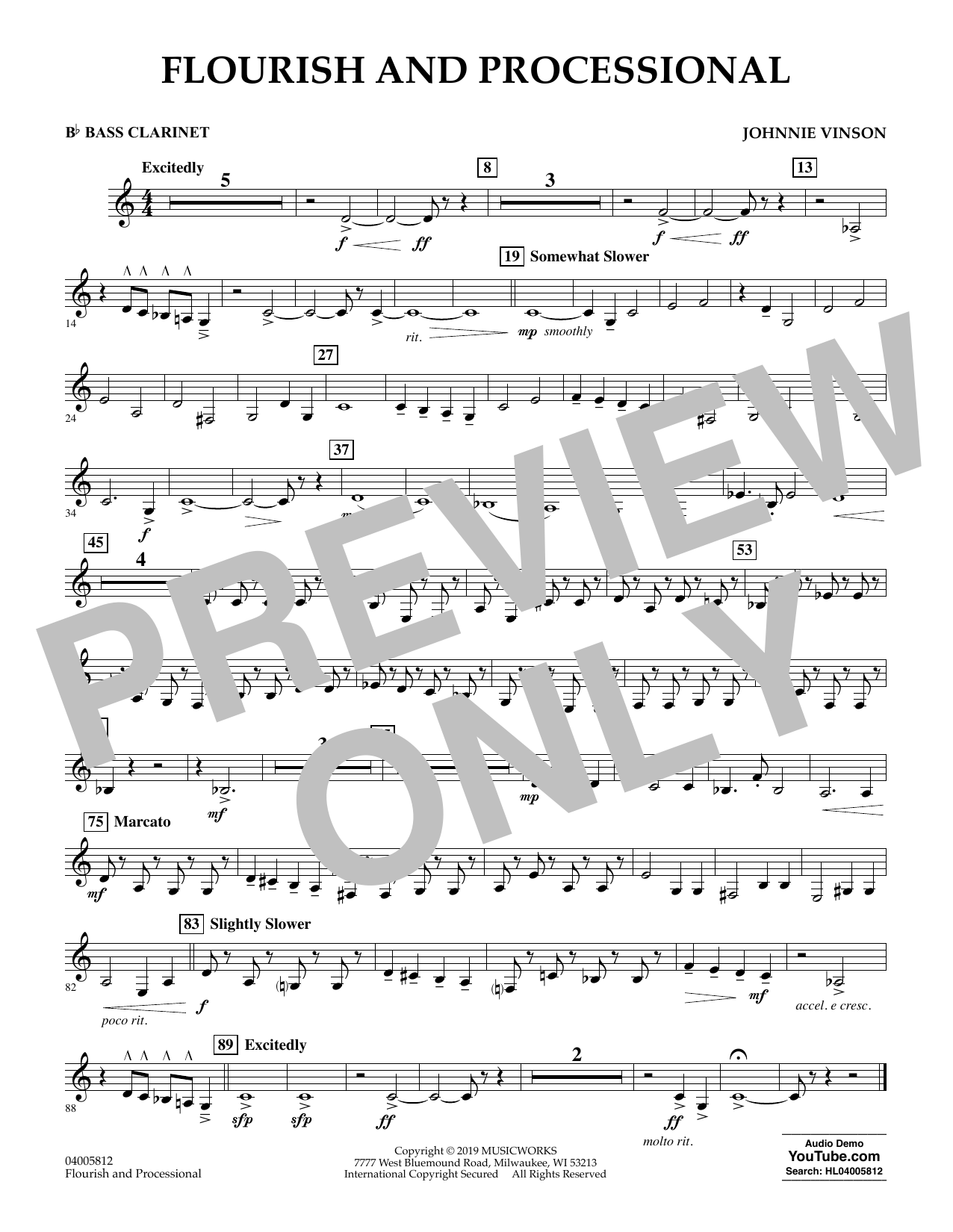 Learn to play Johnnie Vinson Flourish and Processional - Bb Bass Clarinet sheet music for Concert Band in minutes. Johnnie Vinson Flourish and Processional - Bb Bass Clarinet sheet music preview music notes and score for Concert Band including 1 page(s)