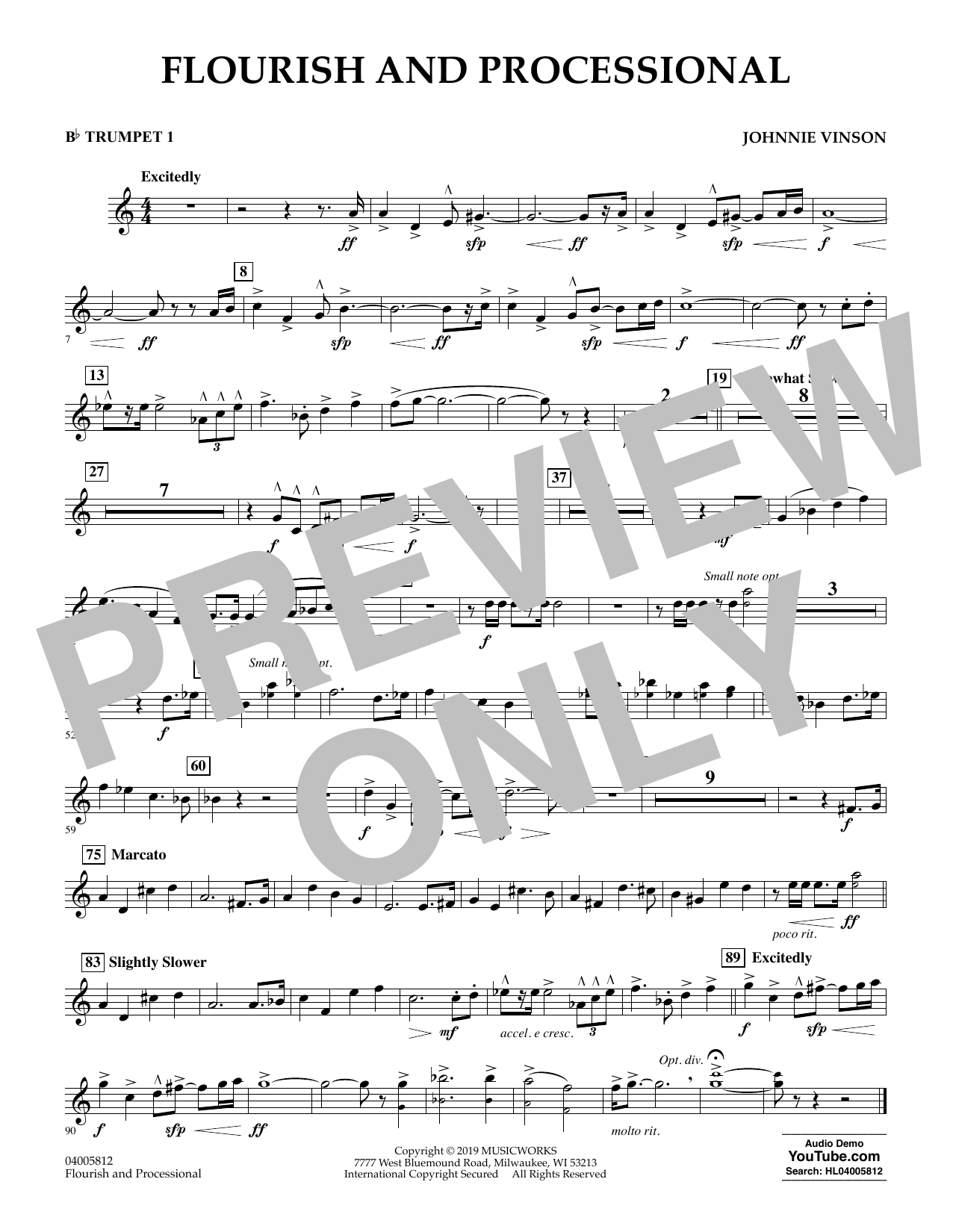 Learn to play Johnnie Vinson Flourish and Processional - Bb Trumpet 1 sheet music for Concert Band in minutes. Johnnie Vinson Flourish and Processional - Bb Trumpet 1 sheet music preview music notes and score for Concert Band including 1 page(s)