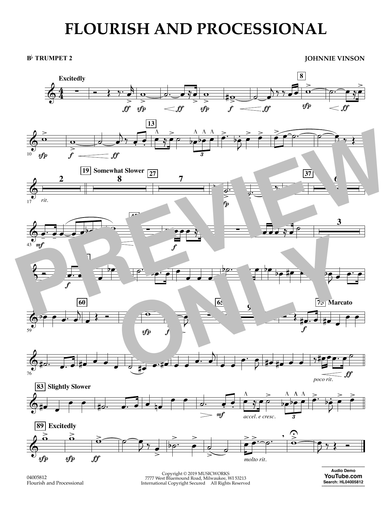 Learn to play Johnnie Vinson Flourish and Processional - Bb Trumpet 2 sheet music for Concert Band in minutes. Johnnie Vinson Flourish and Processional - Bb Trumpet 2 sheet music preview music notes and score for Concert Band including 1 page(s)