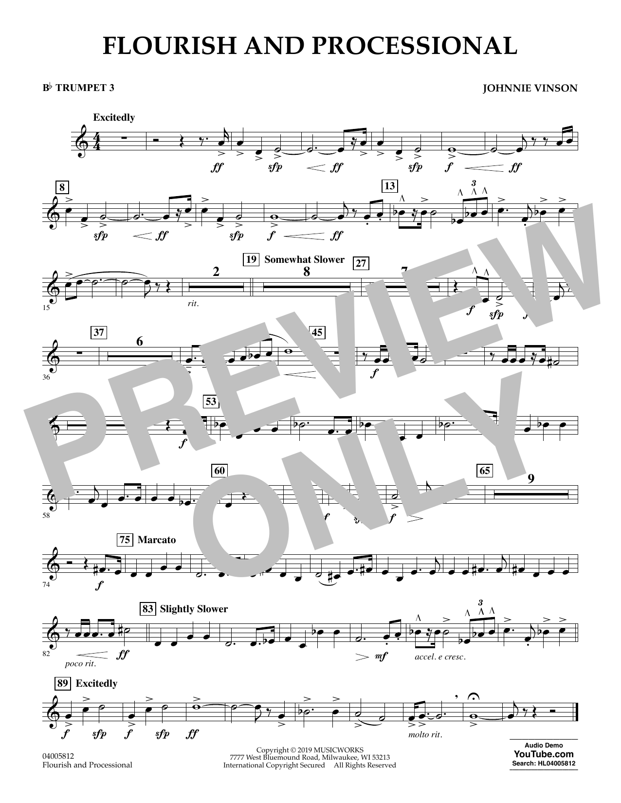 Learn to play Johnnie Vinson Flourish and Processional - Bb Trumpet 3 sheet music for Concert Band in minutes. Johnnie Vinson Flourish and Processional - Bb Trumpet 3 sheet music preview music notes and score for Concert Band including 1 page(s)