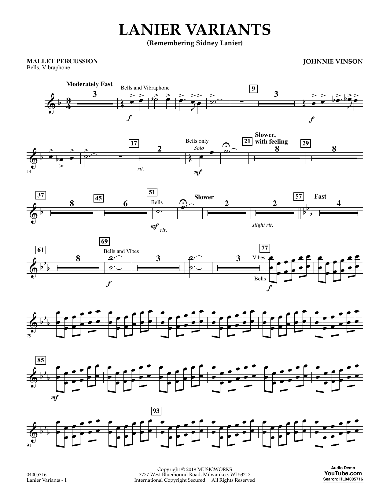 Learn to play Johnnie Vinson Lanier Variants - Mallet Percussion sheet music for Concert Band in minutes. Johnnie Vinson Lanier Variants - Mallet Percussion sheet music preview music notes and score for Concert Band including 2 page(s)