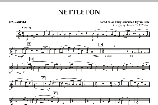 Learn to play Johnnie Vinson Nettleton - Bb Clarinet 1 sheet music for Concert Band in minutes. Johnnie Vinson Nettleton - Bb Clarinet 1 sheet music preview music notes and score for Concert Band including 1 page(s)