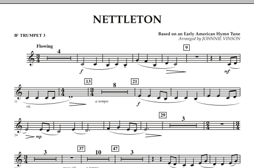 Learn to play Johnnie Vinson Nettleton - Bb Trumpet 3 sheet music for Concert Band in minutes. Johnnie Vinson Nettleton - Bb Trumpet 3 sheet music preview music notes and score for Concert Band including 1 page(s)