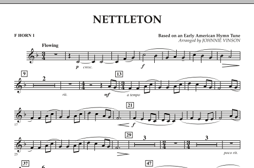 Learn to play Johnnie Vinson Nettleton - F Horn 1 sheet music for Concert Band in minutes. Johnnie Vinson Nettleton - F Horn 1 sheet music preview music notes and score for Concert Band including 1 page(s)