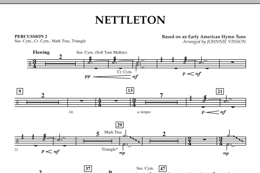 Learn to play Johnnie Vinson Nettleton - Percussion 2 sheet music for Concert Band in minutes. Johnnie Vinson Nettleton - Percussion 2 sheet music preview music notes and score for Concert Band including 1 page(s)
