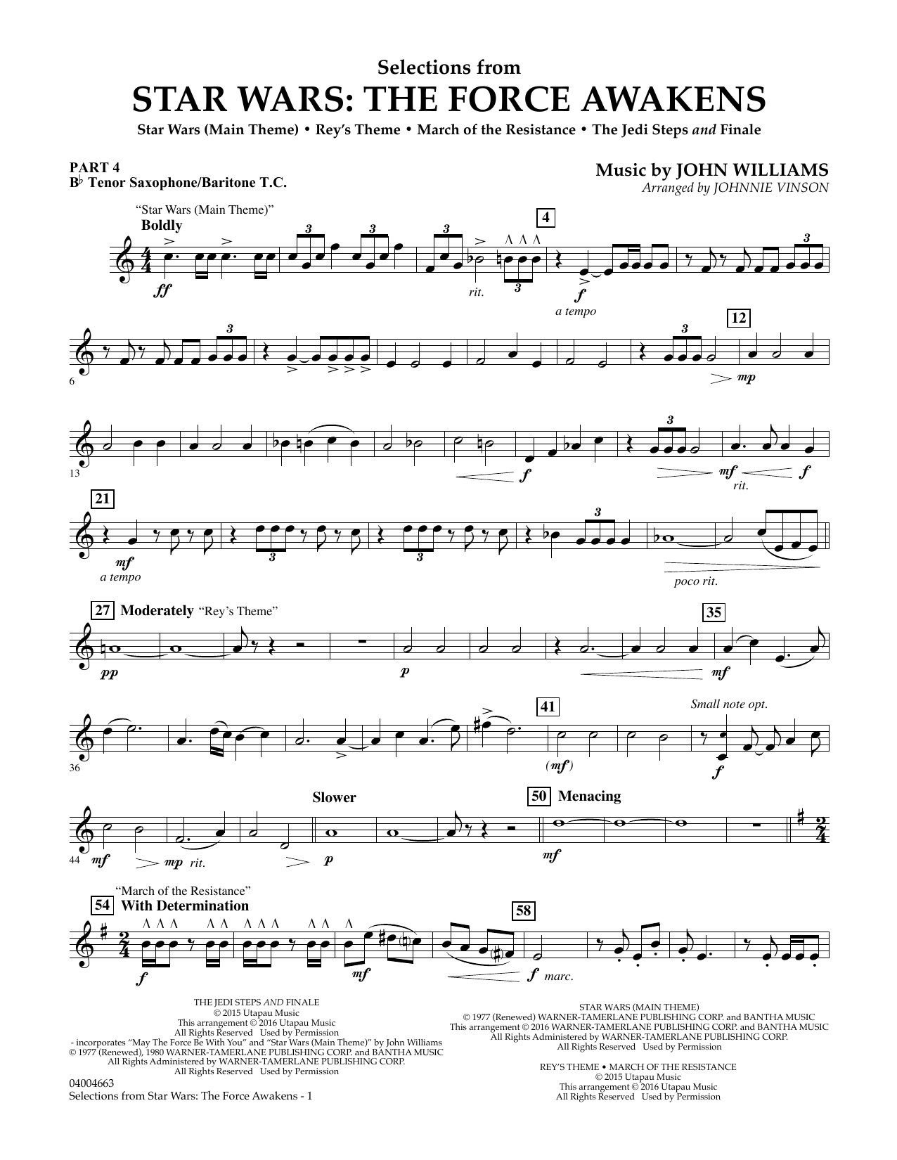 Johnnie Vinson Selections From Star Wars The Force Awakens Pt 4 Bb Tenor Sax Bar T C Sheet Music Download Pdf Score 348228