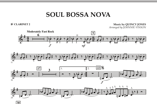 Learn to play Johnnie Vinson Soul Bossa Nova - Bb Clarinet 2 sheet music for Concert Band in minutes. Johnnie Vinson Soul Bossa Nova - Bb Clarinet 2 sheet music preview music notes and score for Concert Band including 1 page(s)
