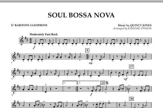 Learn to play Johnnie Vinson Soul Bossa Nova - Eb Baritone Saxophone sheet music for Concert Band in minutes. Johnnie Vinson Soul Bossa Nova - Eb Baritone Saxophone sheet music preview music notes and score for Concert Band including 1 page(s)