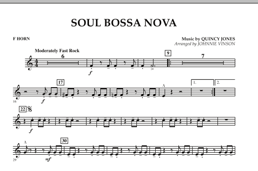 Learn to play Johnnie Vinson Soul Bossa Nova - F Horn sheet music for Concert Band in minutes. Johnnie Vinson Soul Bossa Nova - F Horn sheet music preview music notes and score for Concert Band including 1 page(s)