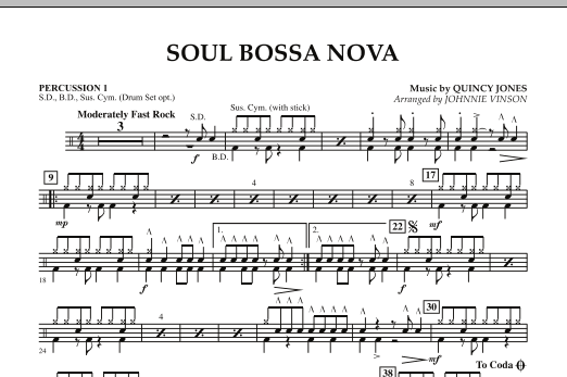 Learn to play Johnnie Vinson Soul Bossa Nova - Percussion 1 sheet music for Concert Band in minutes. Johnnie Vinson Soul Bossa Nova - Percussion 1 sheet music preview music notes and score for Concert Band including 1 page(s)