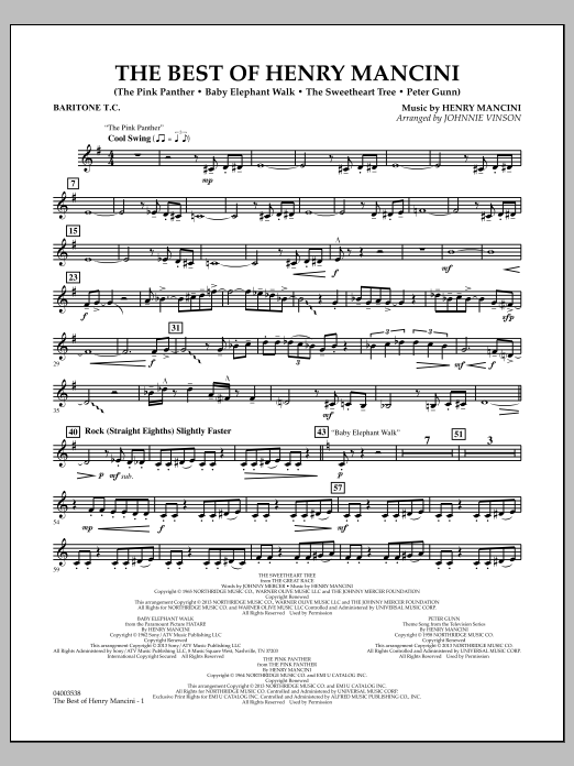 Learn to play Johnnie Vinson The Best of Henry Mancini - Baritone T.C. sheet music for Concert Band in minutes. Johnnie Vinson The Best of Henry Mancini - Baritone T.C. sheet music notes and chords