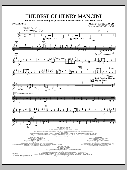 Learn to play Johnnie Vinson The Best of Henry Mancini - Bb Clarinet 2 sheet music for Concert Band in minutes. Johnnie Vinson The Best of Henry Mancini - Bb Clarinet 2 sheet music notes and chords