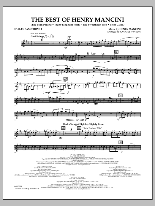 Learn to play Johnnie Vinson The Best of Henry Mancini - Eb Alto Saxophone 1 sheet music for Concert Band in minutes. Johnnie Vinson The Best of Henry Mancini - Eb Alto Saxophone 1 sheet music notes and chords