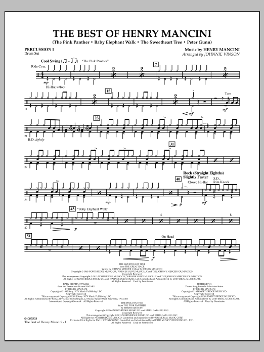 Learn to play Johnnie Vinson The Best of Henry Mancini - Percussion 1 sheet music for Concert Band in minutes. Johnnie Vinson The Best of Henry Mancini - Percussion 1 sheet music notes and chords