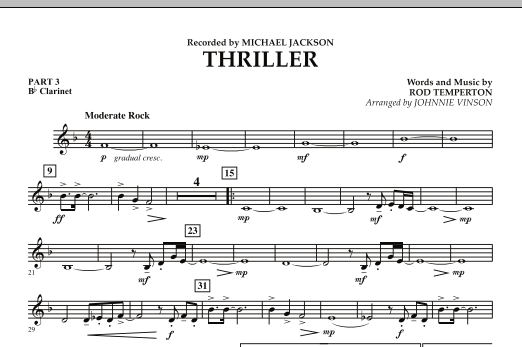 Learn to play Johnnie Vinson Thriller - Pt.3 - Bb Clarinet sheet music for Concert Band in minutes. Johnnie Vinson Thriller - Pt.3 - Bb Clarinet sheet music preview music notes and score for Concert Band including 1 page(s)