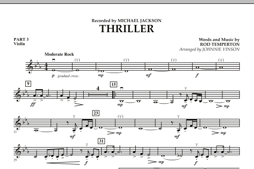 Learn to play Johnnie Vinson Thriller - Pt.3 - Violin sheet music for Concert Band in minutes. Johnnie Vinson Thriller - Pt.3 - Violin sheet music preview music notes and score for Concert Band including 1 page(s)