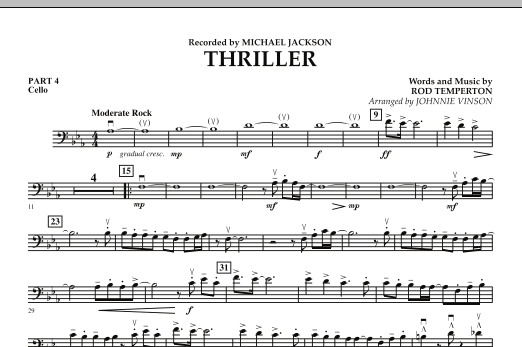 Learn to play Johnnie Vinson Thriller - Pt.4 - Cello sheet music for Concert Band in minutes. Johnnie Vinson Thriller - Pt.4 - Cello sheet music preview music notes and score for Concert Band including 1 page(s)