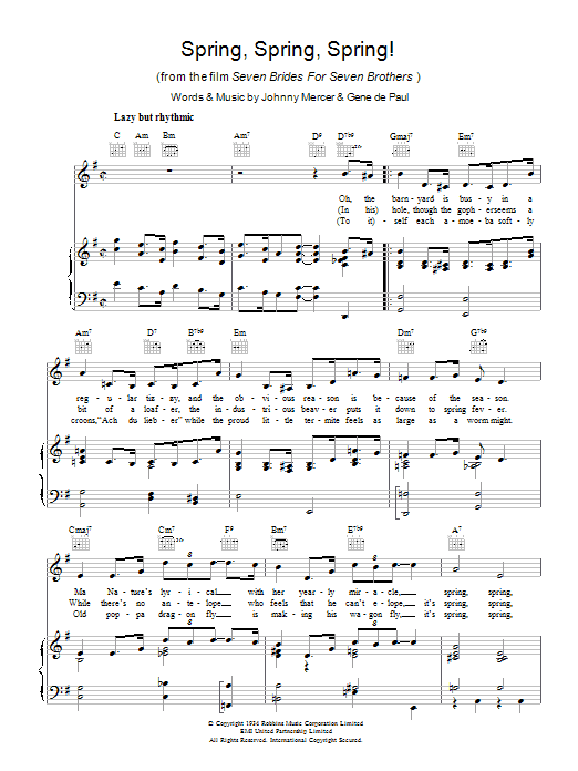 Johnny Mercer Spring, Spring, Spring! sheet music, chords, lyrics - Printable PDF for Piano, Vocal & Guitar (Right-Hand Melody)
