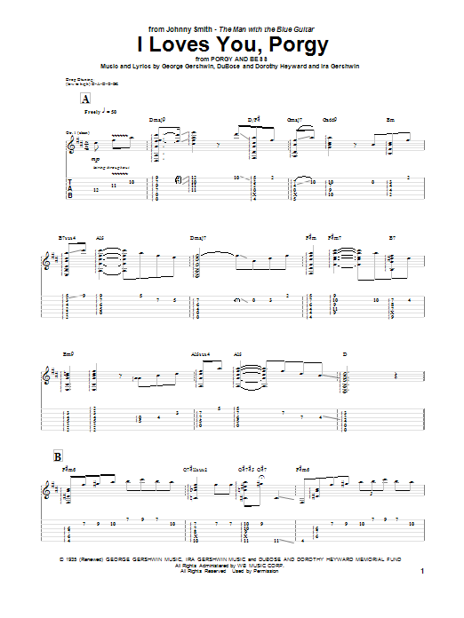 Johnny Smith I Loves You, Porgy sheet music, chords, lyrics - Printable PDF for Guitar Tab