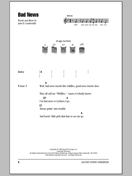 Learn to play Johnny Cash Bad News sheet music for Piano, Vocal & Guitar (Right-Hand Melody) in minutes. Johnny Cash Bad News sheet music notes and chords
