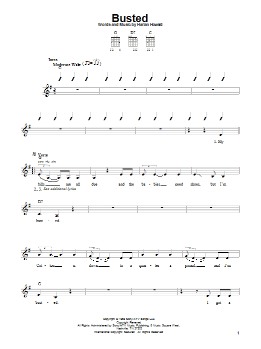 Learn to play Johnny Cash Busted sheet music for Guitar with strumming patterns in minutes. Johnny Cash Busted sheet music preview music notes and score for Guitar with strumming patterns including 2 page(s)