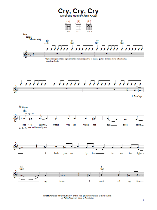 Johnny Cash Cry, Cry, Cry sheet music preview music notes and score for Guitar with strumming patterns including 3 page(s)