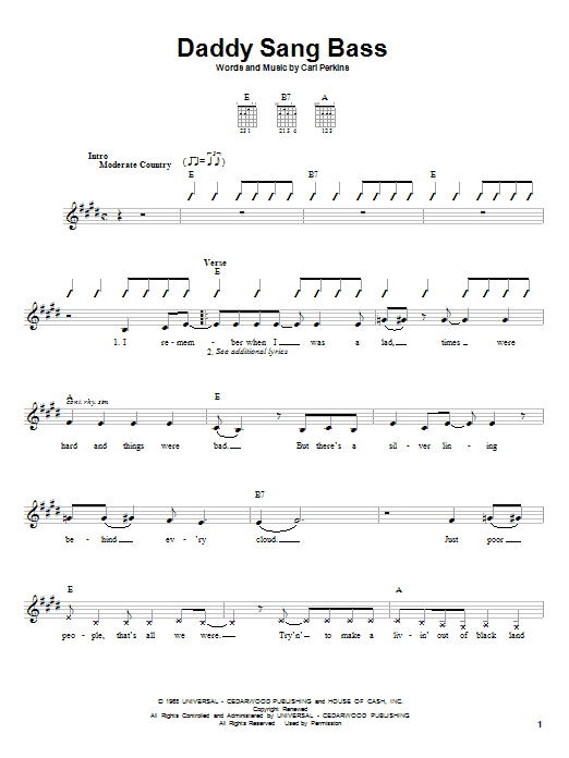 Learn to play Johnny Cash Daddy Sang Bass sheet music for Guitar with strumming patterns in minutes. Johnny Cash Daddy Sang Bass sheet music preview music notes and score for Guitar with strumming patterns including 3 page(s)