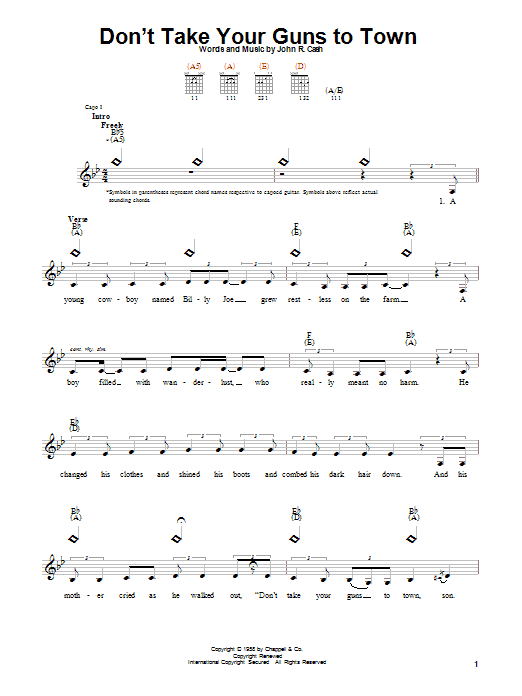 Learn to play Johnny Cash Don't Take Your Guns To Town sheet music for Piano, Vocal & Guitar (Right-Hand Melody) in minutes. Johnny Cash Don't Take Your Guns To Town sheet music notes and chords