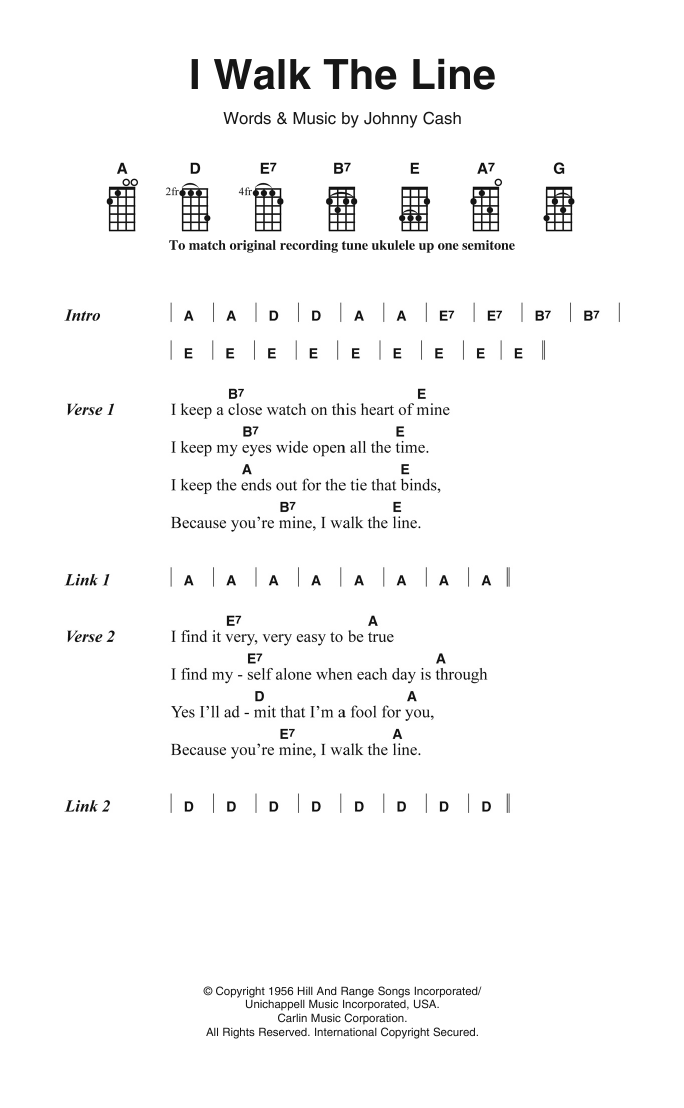 Learn to play Johnny Cash I Walk The Line sheet music for Piano, Vocal & Guitar (Right-Hand Melody) in minutes. Johnny Cash I Walk The Line sheet music preview music notes and score for Piano, Vocal & Guitar (Right-Hand Melody) including 2 page(s)