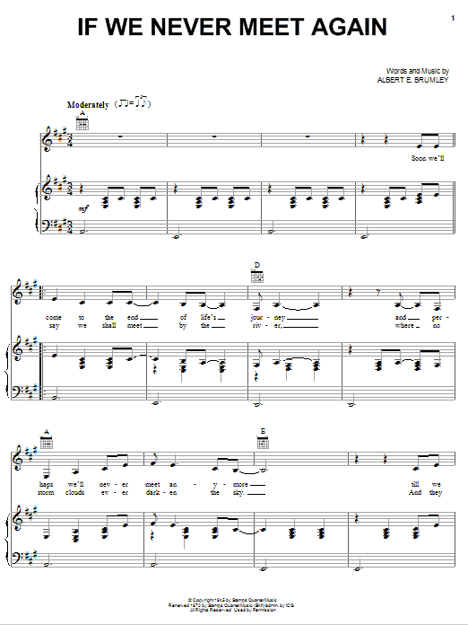 Johnny Cash If We Never Meet Again sheet music preview music notes and score for Piano, Vocal & Guitar (Right-Hand Melody) including 4 page(s)